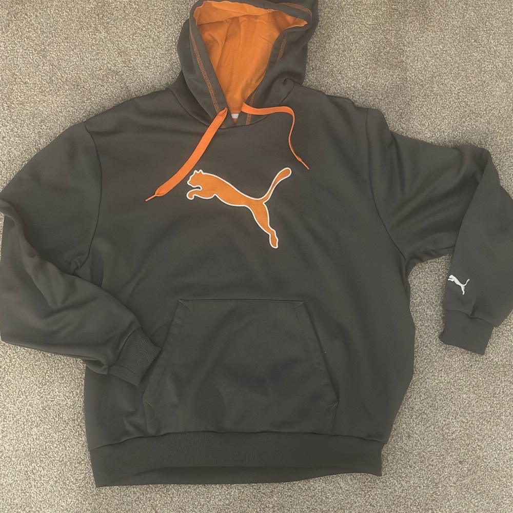 Puma Hoodie in Black with Vibrant Orange Accents